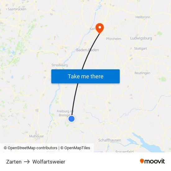 Zarten to Wolfartsweier map