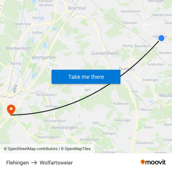 Flehingen to Wolfartsweier map