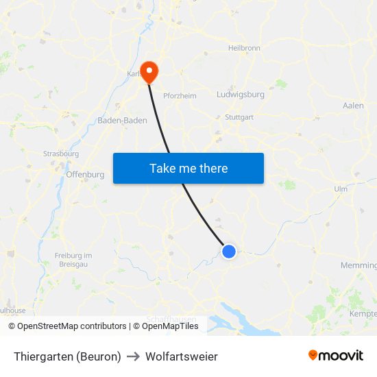 Thiergarten (Beuron) to Wolfartsweier map