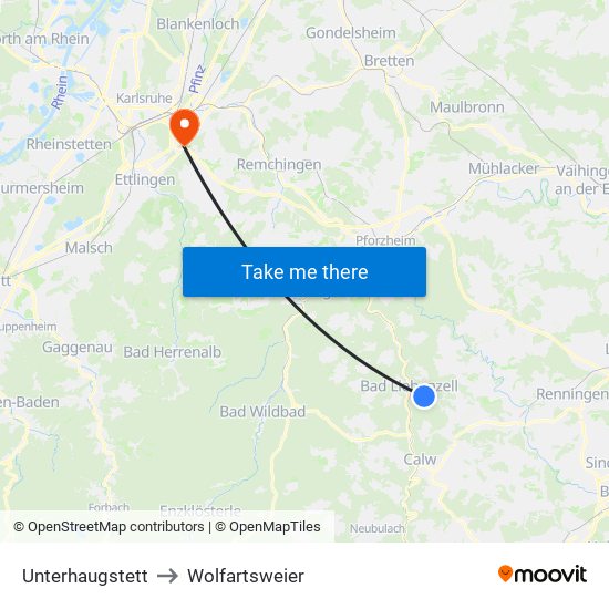 Unterhaugstett to Wolfartsweier map