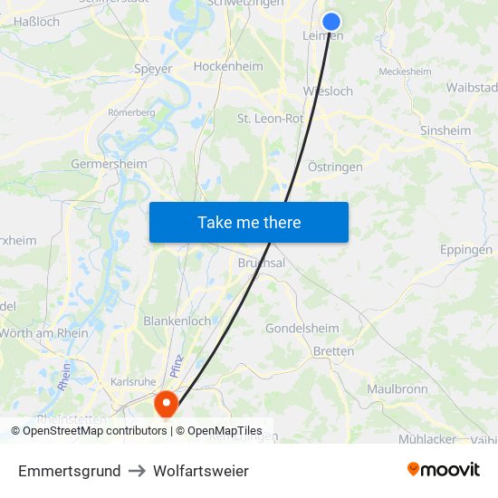 Emmertsgrund to Wolfartsweier map