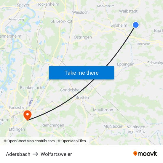 Adersbach to Wolfartsweier map