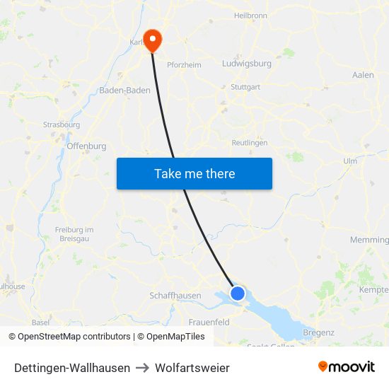 Dettingen-Wallhausen to Wolfartsweier map