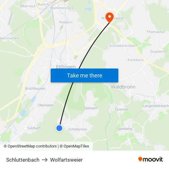 Schluttenbach to Wolfartsweier map