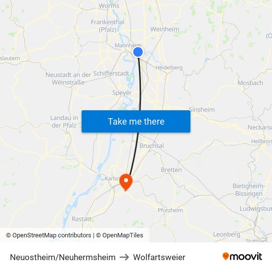 Neuostheim/Neuhermsheim to Wolfartsweier map