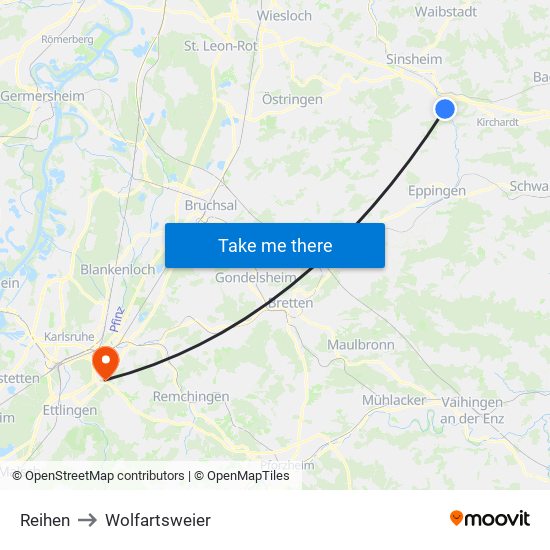 Reihen to Wolfartsweier map