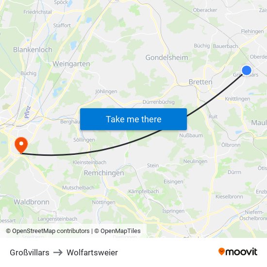 Großvillars to Wolfartsweier map