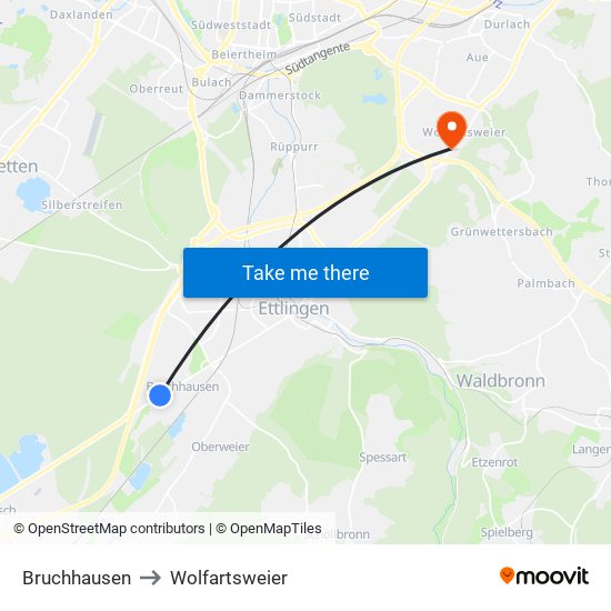 Bruchhausen to Wolfartsweier map