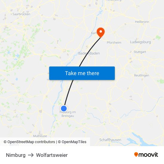 Nimburg to Wolfartsweier map
