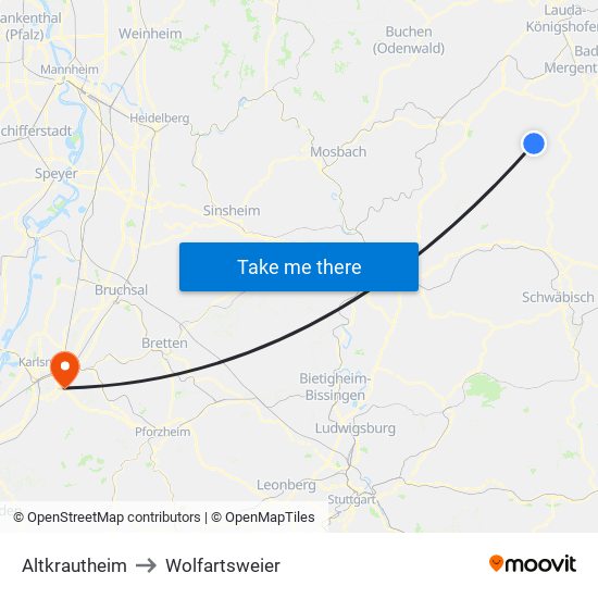 Altkrautheim to Wolfartsweier map