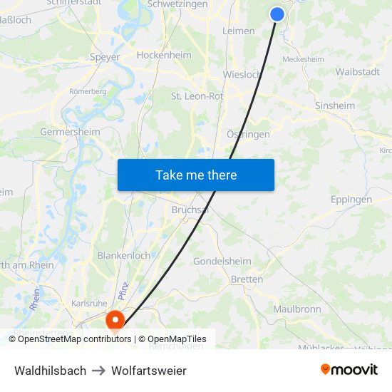 Waldhilsbach to Wolfartsweier map