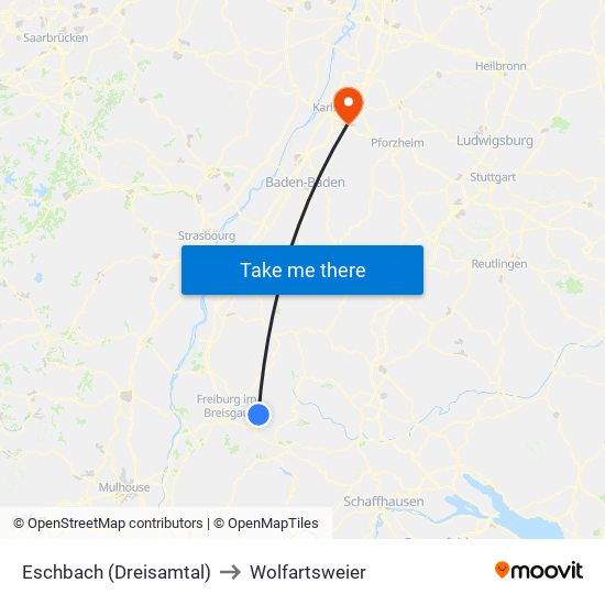 Eschbach (Dreisamtal) to Wolfartsweier map