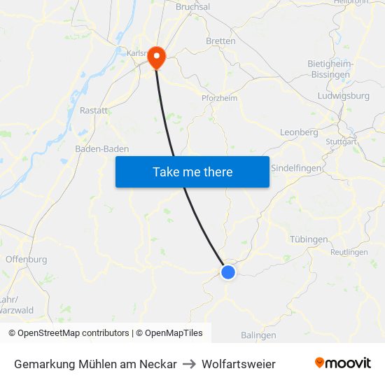 Gemarkung Mühlen am Neckar to Wolfartsweier map