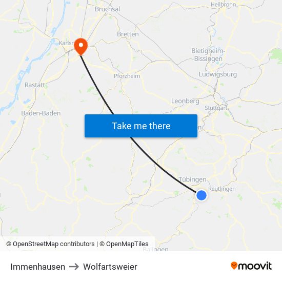 Immenhausen to Wolfartsweier map
