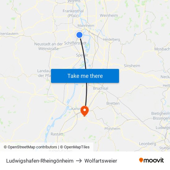 Ludwigshafen-Rheingönheim to Wolfartsweier map