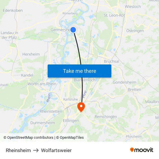 Rheinsheim to Wolfartsweier map