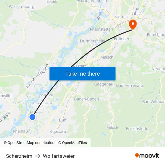 Scherzheim to Wolfartsweier map