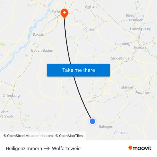 Heiligenzimmern to Wolfartsweier map