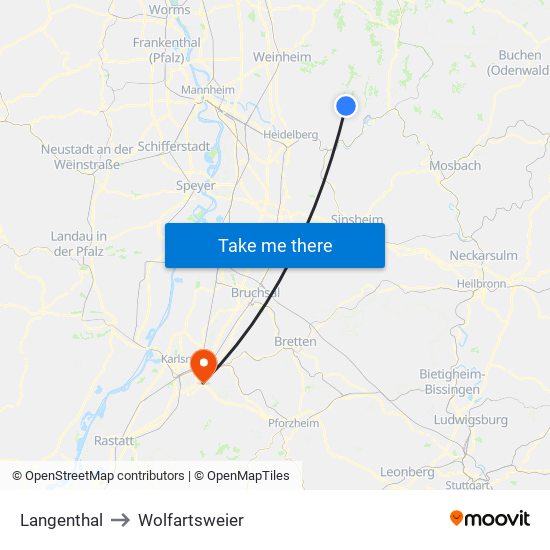 Langenthal to Wolfartsweier map