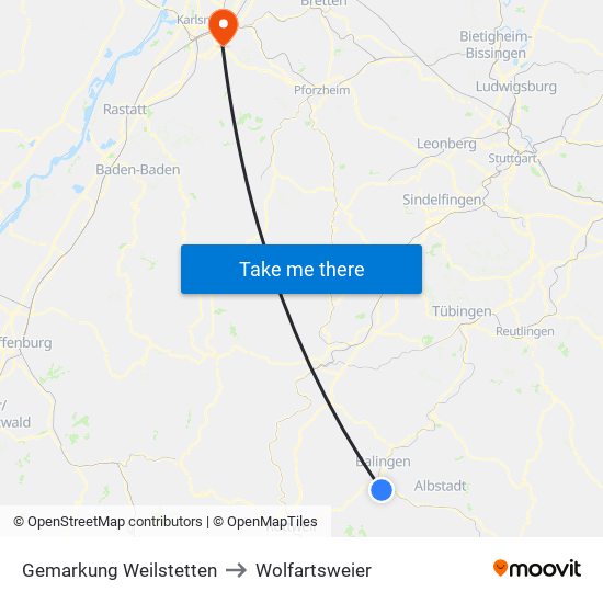 Gemarkung Weilstetten to Wolfartsweier map