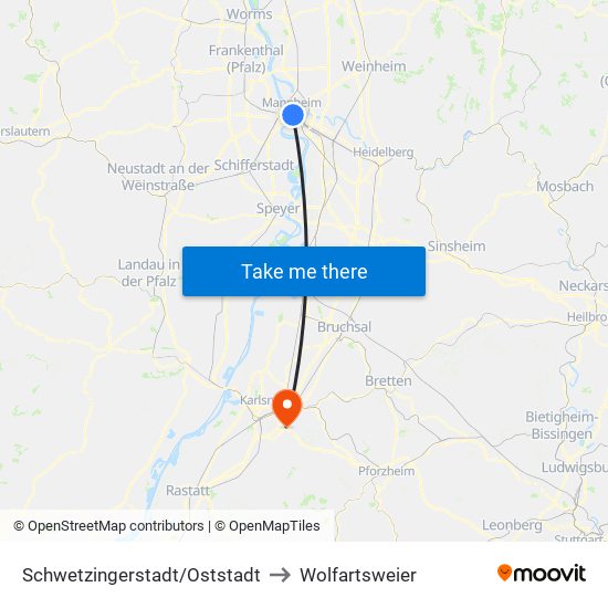 Schwetzingerstadt/Oststadt to Wolfartsweier map