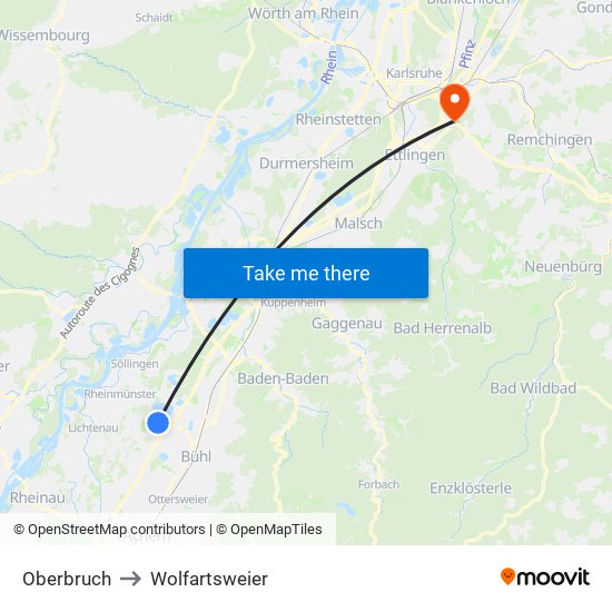 Oberbruch to Wolfartsweier map