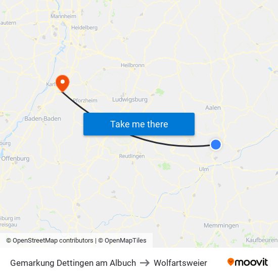 Gemarkung Dettingen am Albuch to Wolfartsweier map