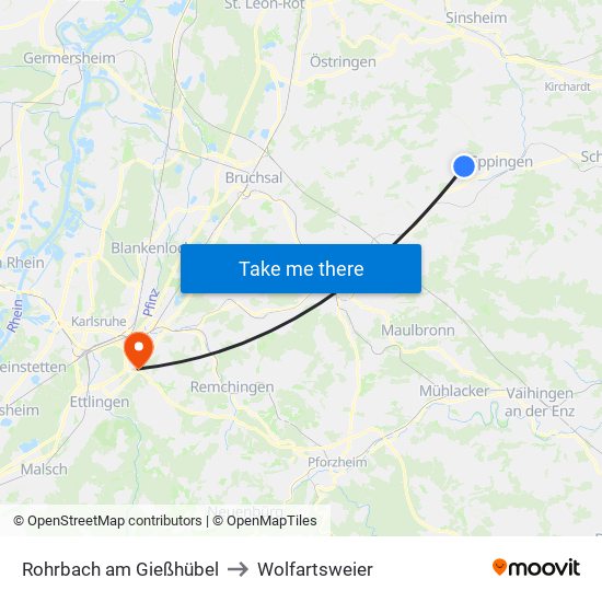 Rohrbach am Gießhübel to Wolfartsweier map