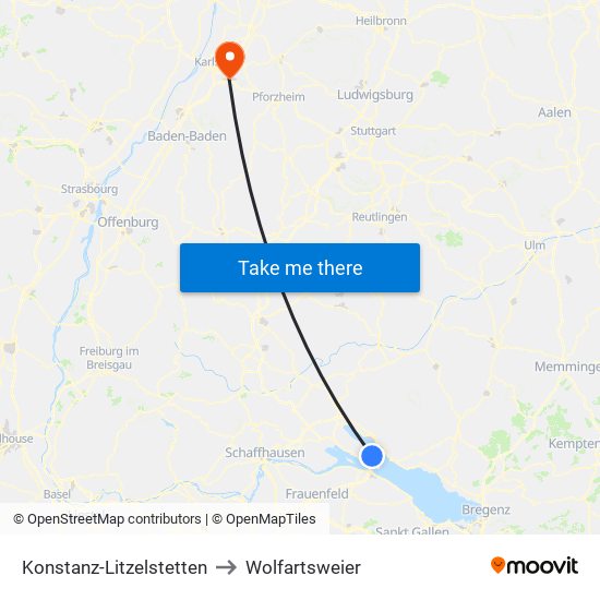 Konstanz-Litzelstetten to Wolfartsweier map