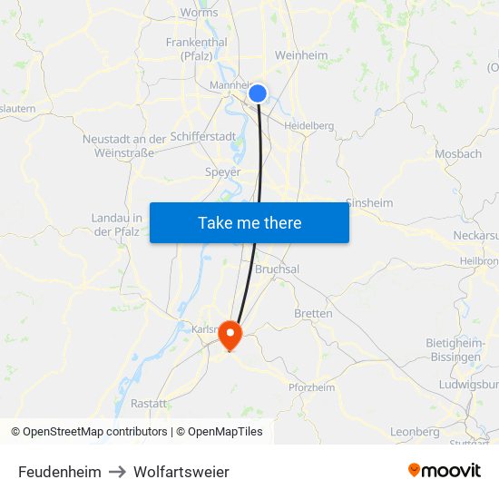 Feudenheim to Wolfartsweier map