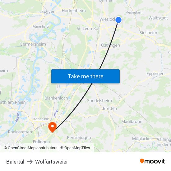 Baiertal to Wolfartsweier map
