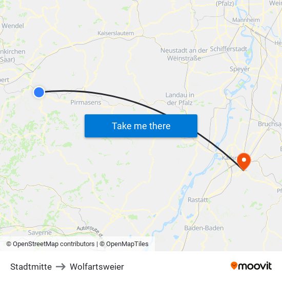 Stadtmitte to Wolfartsweier map