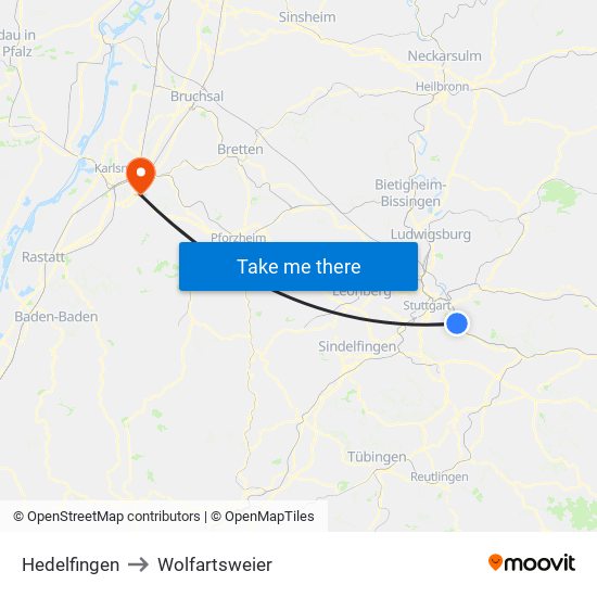 Hedelfingen to Wolfartsweier map