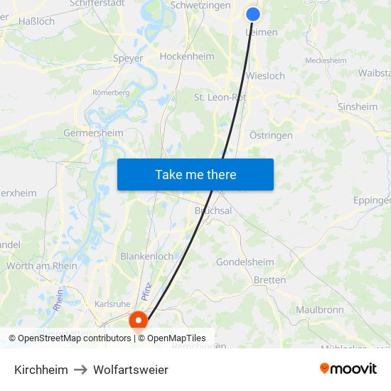 Kirchheim to Wolfartsweier map