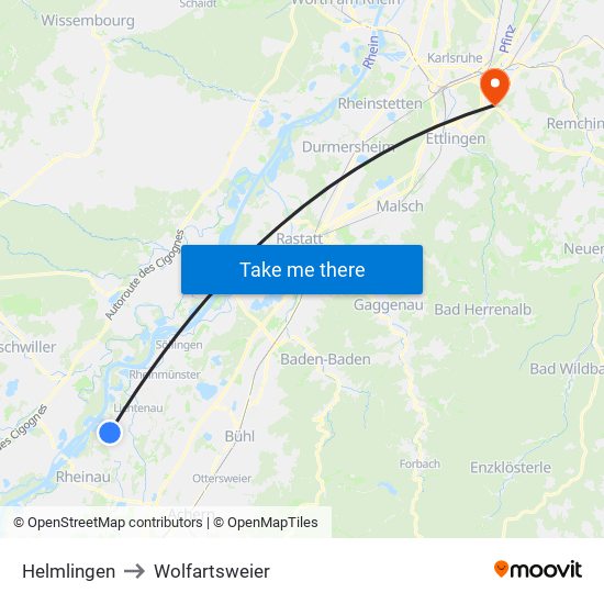 Helmlingen to Wolfartsweier map