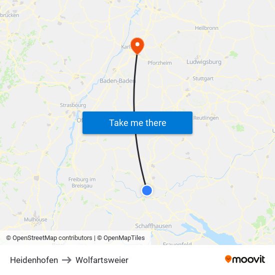 Heidenhofen to Wolfartsweier map
