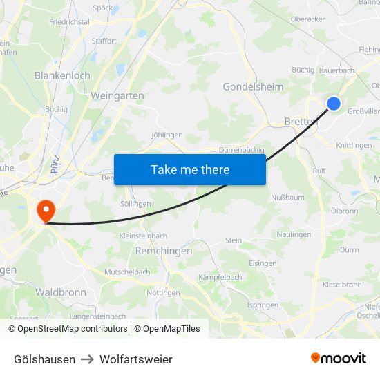 Gölshausen to Wolfartsweier map