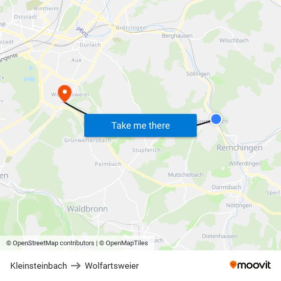 Kleinsteinbach to Wolfartsweier map