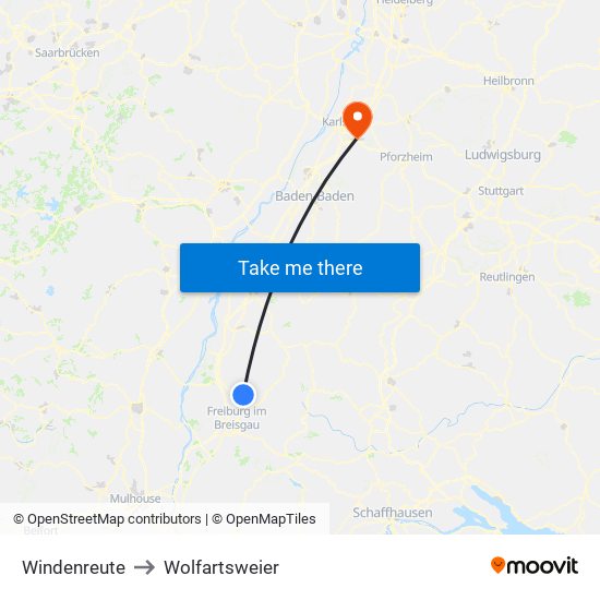 Windenreute to Wolfartsweier map