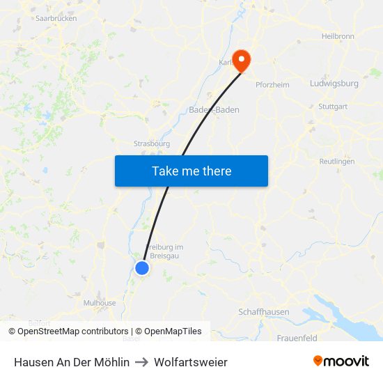 Hausen An Der Möhlin to Wolfartsweier map