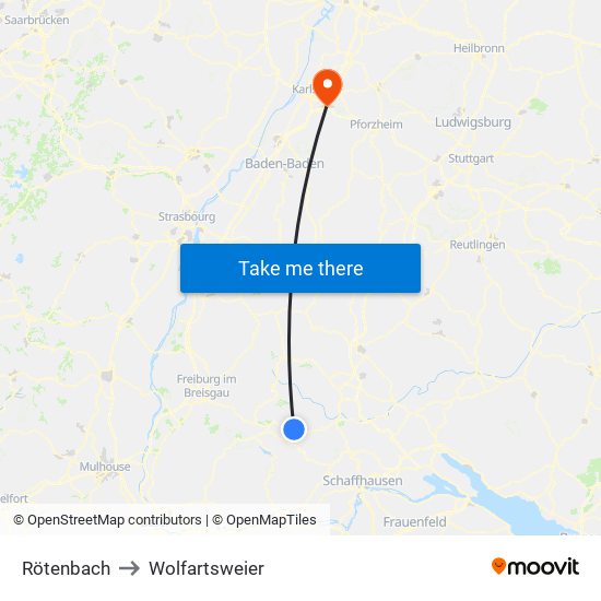 Rötenbach to Wolfartsweier map