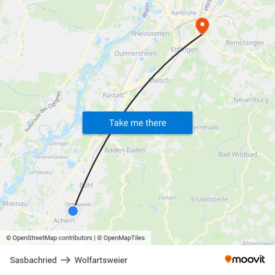 Sasbachried to Wolfartsweier map