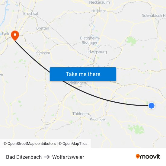 Bad Ditzenbach to Wolfartsweier map