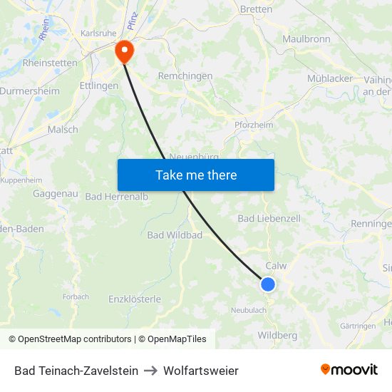 Bad Teinach-Zavelstein to Wolfartsweier map