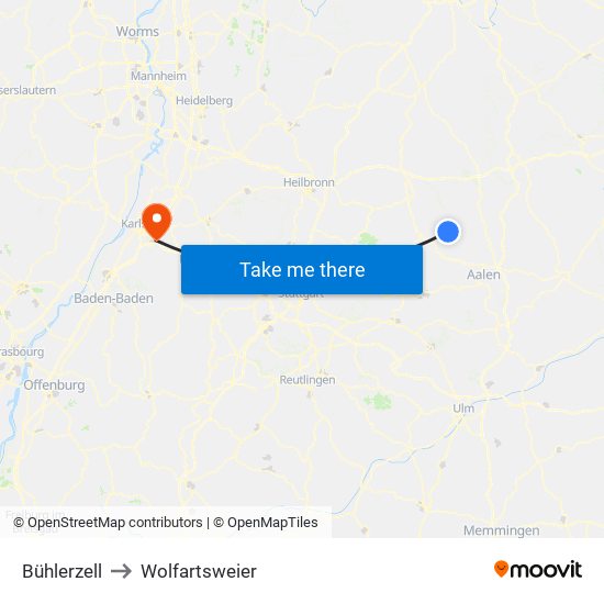 Bühlerzell to Wolfartsweier map