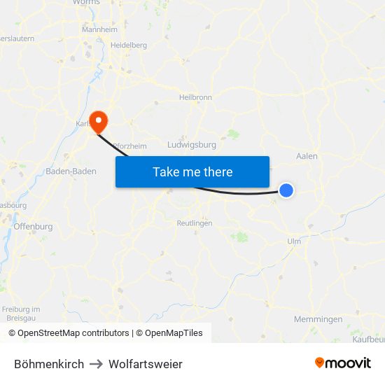 Böhmenkirch to Wolfartsweier map