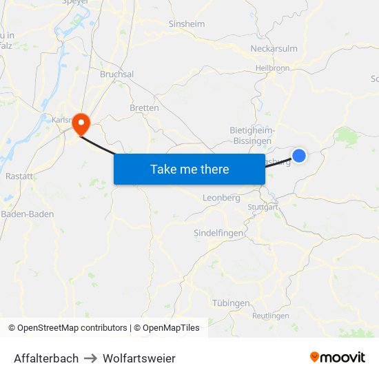 Affalterbach to Wolfartsweier map