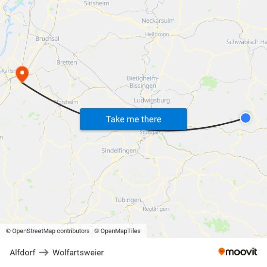 Alfdorf to Wolfartsweier map