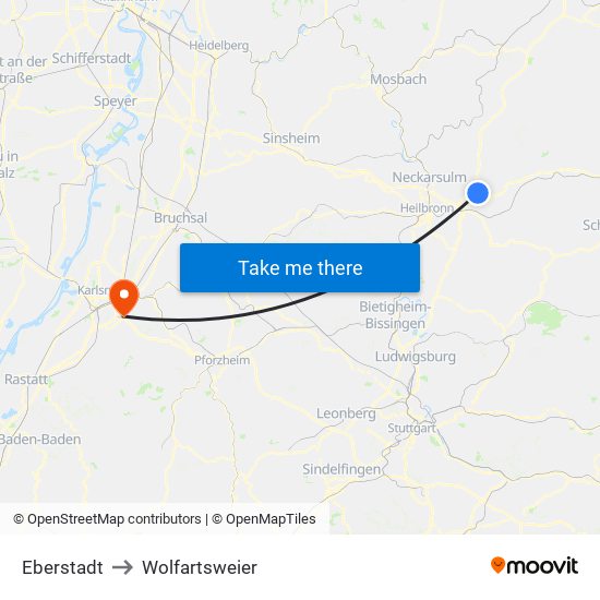 Eberstadt to Wolfartsweier map