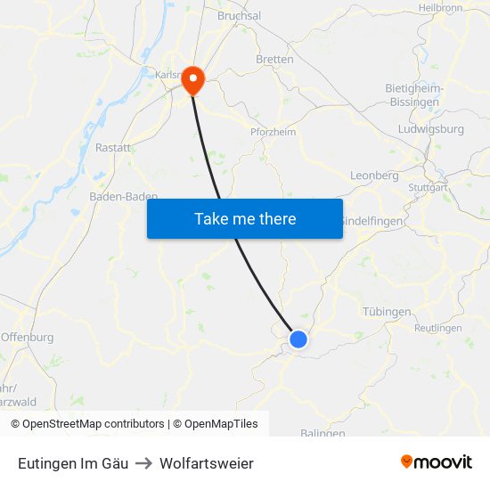 Eutingen Im Gäu to Wolfartsweier map